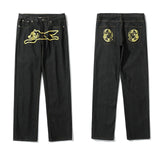 Dog Print Straight Loose Jeans Mens Retro High Street Oversize Casual Denim Trousers Harajuku Washed Hip Hop Jean Pants