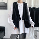 Vests Men Sleeveless Waistcoats Harajuku Techwear Hip-hop Big Pockets V-neck Loose All-match Teenagers Korean Style Jackets Chic