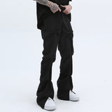 Harajuku Streetwear Pleated Straight Casual Track Pants Mens Pockets Ruched Retro Vibe Style Loose Trousers Oversize