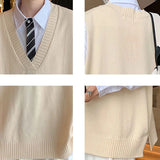 Ilooove Sweater Vest Men V-neck Loose All-match Solid Simple Korean Style College Couples Popular Spring New Soft Fashion Knitted Design