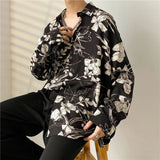 Summer Floral Shirt Men Fashion Printed Casual Ice Silk Shirt Men Streetwear Loose Long Sleeved Shirt Mens Hawaiian Shirts M-3XL