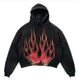 Ilooove Retro hooded sweatshirt skull print flame Y2K retro hooded pullover jacket street style goth casual fashion men's Harajuku top