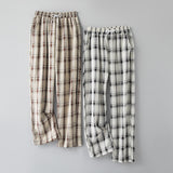 Plaid Pants Men Linens Korean Checked Trousers Male Streetwear Fashion Bottoms Summer Wide Leg Pants Harajuku Breathable