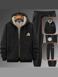 Autumn Winter Velvet Side Striped Tracksuit Sets Mens Oversized Zip Up Sweatshirts+Drawstring Sweatpants Two Piece Set