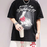 New Cotton Loose Oversized Summer Fashion Casual Men's Trend Korean Version Cartoon Pattern Printed Short Sleeve Round Neck Tops