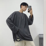 Long Sleeve T-shirts Men Autumn Hole Design Solid Color Loose Bottom Shirt Couple Clothing Pure Cotton Male Tops