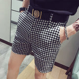 Fashion Houndstooth Shorts Men Clothing Summer Simple Casual Pocket Straight Shorts Streetwear Male Slim Suit Short Pants