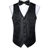 Ilooove Men Black Paisley Vest Necktie Bowtie Pocket Square Cufflinks Dress Set жилетка мужская Classic 5 PCS Business Waistcoat for Man