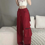 American high street red large pocket overalls summer sports pure cotton men&#39;s and women&#39;s casual pants loose mopping trousers