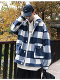 Gmiixder Winter Hip Hop Woolen Coat Men's Short Hong Kong Style Trend Jacket Loose Handsome Youth Lapel Plaid Thickened Jackets