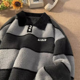 Ilooove Men's Full New Y2K Knit Knitwear Striped Sweater Polo Shirts Jumper Streetwear Korean Winter Clothes Pullovers For Men Apparel