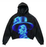 Ilooove Retro hooded sweatshirt skull print flame Y2K retro hooded pullover jacket street style goth casual fashion men's Harajuku top