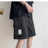 Summer Youth Loose Oversized Men's Clothing Solid Color Elastic Waist Spliced Pocket Fashion Casual Trend All-match Cargo Shorts