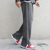 Men's Casual Pants Slit Pocket Trousers Male Wide Loose Stylish Korean Style Polyester Streetwear Y2k Trend Cotton Summer New In