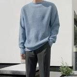 Ilooove Knit Sweater Male Crewneck Round Collar Pink Men's Clothing Pullovers Solid Color Plain Korean Style Y2k Streetwear Fashion 2024