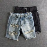 Men Fashion Broken Hole Hip Hop Denim Shorts 2022 New Summer Streetwear Harajuku Ripped Jeans Shorts Casual Short Pants Trousers