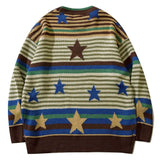 Ilooove Harajuku Vintage Striped Sweater Men Star Flocking Oversized Knitted Sweaters Autumn Winter Streetwear Couple Pullovers Unisex