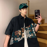 Summer Embroidered Shirt Men Fashion Retro Flower Shirts Men Japanese Streetwear Loose Short Sleeved Shirt Mens Large Size M-5XL