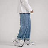 2023 New Korean Fashion Men's Baggy Jeans Classic Unisex Man Straight Denim Wide-leg Pants Hip Hop Bagy Light Blue Grey Black