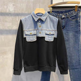 Korean Version Of The Trend Shirt Lead Two Pieces Of Sweater Men's Autumn Tide Cards Stitching Cowboy Handsome