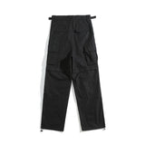 Multi-pockets Black Knee Detachable Straight Men's Cargo Pants Retro Streetwear Wide Leg Solid Color Baggy Oversized Trousers