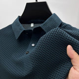 2023 Summer High-end Mesh Ice Silk Short Sleeve Polo Shirt Men Lapel Buttons Solid Color Breathable Silky Polo T Shirt for Men