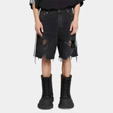 Side Striped Ripped Denim Shorts Trend Fashion Tassel Black Jeans Pants Men Summer Casual Streetwear Unisex Hip Hop Y2K Shorts