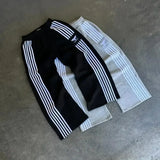 Ilooove Korean Retro Striped Sweatpants, Casual Y2K Style Trousers, Straight Pants, Oversized Simple Loose Casual Pants Streetwear