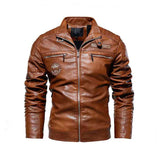 Ilooove Motorcycle PU Leather Jacket Men Brand Clothing Winter Fleece Coat  Male Stand Collar Casual Windbreaker Sweatshirt With Zipper