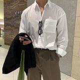 Korean Fashion Men High-end Blue Shirt Men Summer Solid Color Simple Casual Loose Button Pocket Long-sleeved Shirts for Men