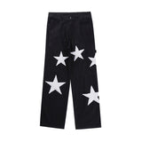 Towel Stars Embroidery Side Sashes Streetwear Mens Jeans Retro Harajuku Ripped Patchwork Baggy Casual Denim Trousers Oversized