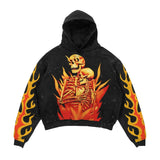 Ilooove Retro hooded sweatshirt skull print flame Y2K retro hooded pullover jacket street style goth casual fashion men's Harajuku top