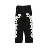 Vintage Pocket Skull Embroidery Straight Cargo Pants Men And Women  Jeans Trousers 2023 Harajuku Streetwear Denim Pants