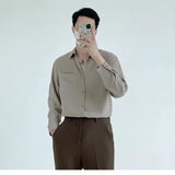 Ilooove Spring New Senior Long Sleeve Button Down Shirts for Men Korean Fashion Loose Drape Solid Color All-match Men's Shirt Blouse