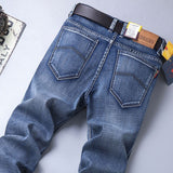 2023  Brand Logo Slim Fit Men's Jeans Business Casual Elastic Straight Denim Pants Male High Quality Trousers Colorful