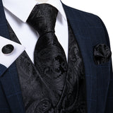 Ilooove Men Black Paisley Vest Necktie Bowtie Pocket Square Cufflinks Dress Set жилетка мужская Classic 5 PCS Business Waistcoat for Man