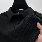 2023 Summer High-end Mesh Ice Silk Short Sleeve Polo Shirt Men Lapel Buttons Solid Color Breathable Silky Polo T Shirt for Men