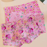 Men’s Ice Silk Flora Underwear Seamless Sexy Sissy Boxers Shorts Male Ultra-thin Breathable Panties Briefs Underpants