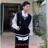 Ilooove Sweater Vest Men American Retro Baggy Youthful Popular Sleeveless Simple Preppy Style Handsome Harajuku Males Knitting Autumn