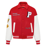 Fashion Red Bomber Jacket Unisex Coat Mens Varsity Jacket Letter Pattern PU Leather Patchwork Baseball Jacket Winter Streetwear