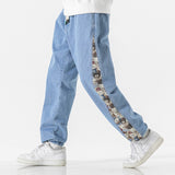 2023 New Men's Jeans Baggy Pants Fashion Bear Patchwork Wide Leg Denim Joggers Men Hip Hop Streetwear Straight Jean Trousers