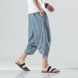 2023 Summer Harajuku Calf Length Casual Men's Pants Wide Leg Cotton Linen Harem Baggy Pants Fashion Men's Clothing