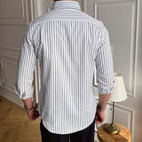 Casual Stripe Shirt Retro Shirt Dress Italian Spring British Style  Men Long Sleeve Striped Shirt