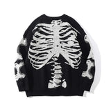 Ilooove Men Oversized S Knitted Weater Black Loose Skeleton Bone Print Women Vintage Retro Knitted Sweater Autumn Cotton Pullover Unisex