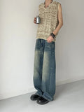 Washable Old Cat Beard Worn Loose Wide Leg Versatile Jeans and Pants for Men and Women