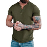 Fashion Solid Color Men's T Shirts 2024 Summer New Casual Button-up V Neck Tops Men Pullover T-shirt Leisure Short Sleeve Tees