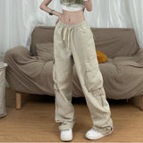 Streetwear Casual Baggy Cargo Pants Men Spring Harajuku Loose Straight Trousers Big Pocket Elastic Waist Wide Leg Women's Pants