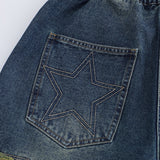 Ilooove Retro Star Splicing Denim Shorts 2023 Men Summer Harajuku Streetwear Jeans Shorts Fashion Casual Loose Blue Denim Shorts Unisex