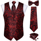 Ilooove Men Black Paisley Vest Necktie Bowtie Pocket Square Cufflinks Dress Set жилетка мужская Classic 5 PCS Business Waistcoat for Man