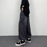 Men Denim Pants Bottoms Baggy Cargo Jeans Solid Color Relaxed Fit Mid Waist Denim Trousers  Streetwear